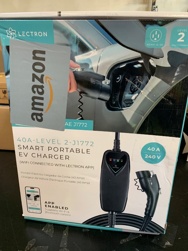 Photo 1 of Lectron Level 2 J1772 Charger (WiFi Version) - 240V, 40 Amp, NEMA 14-50 Plug, 16 ft Extension Cord - Portable Electric Car Charger for J1772 Evs