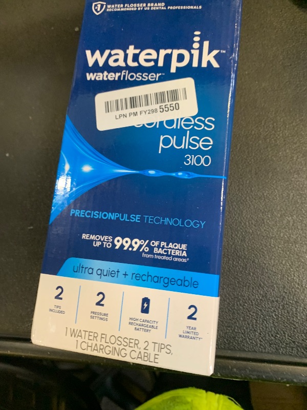 Photo 1 of Waterpik Cordless Pulse 3100 Rechargeable Portable Water Flosser for Teeth, Gums, Braces Care and Travel with 2 Flossing Tips, Waterproof for Shower Use, ADA Accepted, WF-20 White, Amazon Exclusive