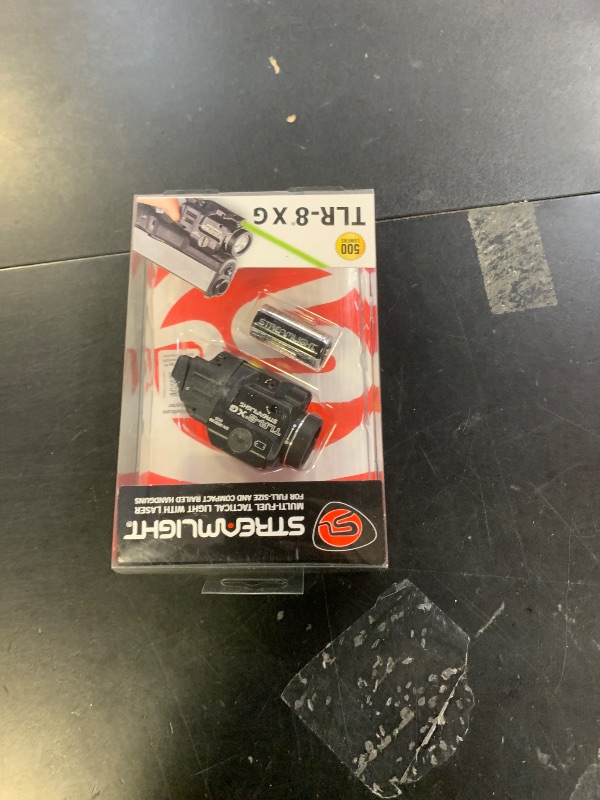 Photo 1 of Streamlight 69434 TLR-8A G Flex 500-Lumen Low Profile Pistol Light with Integrated Green Aiming Laser for Select Handguns, Includes Rear Switches, Mounting Kit, and Keys, Black