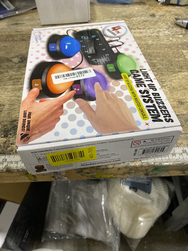 Photo 1 of ***UNTESTED*** Teacher's Choice Light Up Game Buzzer System, Displays The Winning Player Loud, Unique Sounds for Each Buzzer, Great for Trivia Games, Family Feud, Jeopardy (4 Pack)
