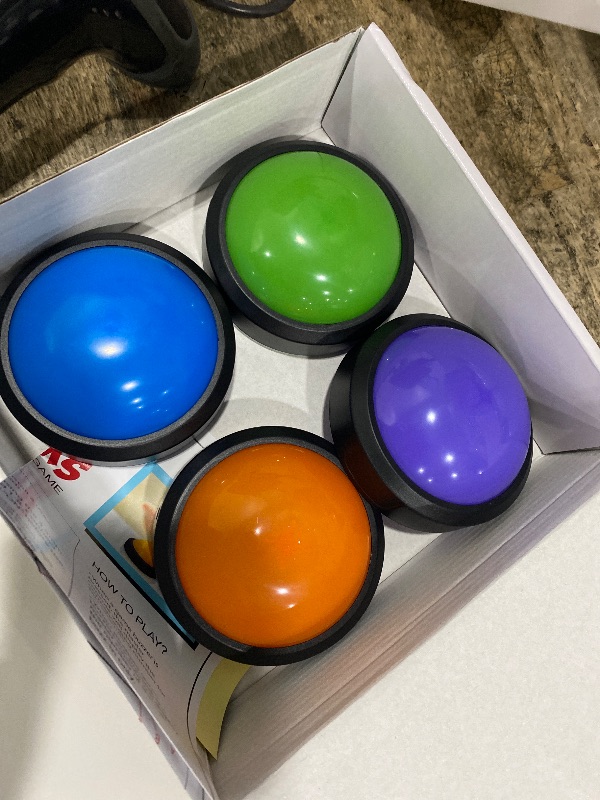 Photo 1 of ***UNTESTED*** Teacher's Choice Light Up Game Buzzer System, Displays The Winning Player Loud, Unique Sounds for Each Buzzer, Great for Trivia Games, Family Feud, Jeopardy (4 Pack)