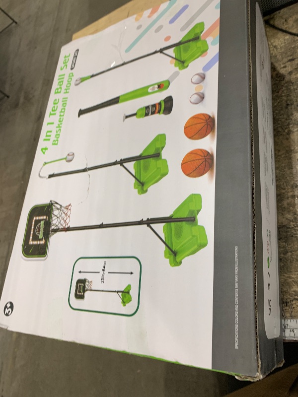 Photo 1 of **FOR PARTS ONLY**
4 in 1 Kids Basketball Hoop and Tball Set for kids 3-5, Adjustable Height Toddler Basketball Hoop, Hanging Tee Baseball with Automatic Pitching Toddler Birthday Gift Outdoor Toys for 3-12 Years Old