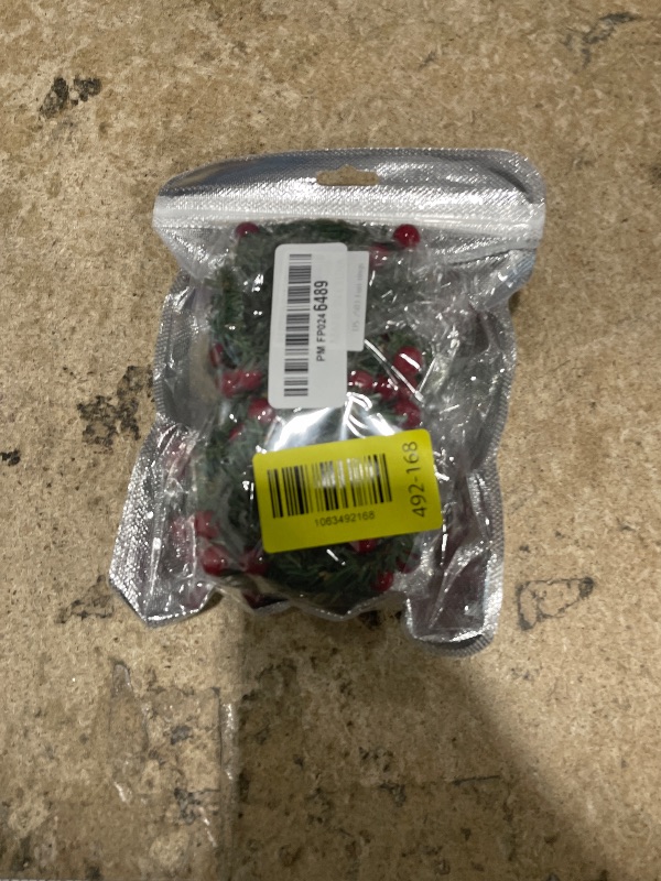 Photo 1 of 15 Pcs Christmas Napkin Rings Holly Berry Napkin Buckle Needles Wreath Pines Red Berries Candle Ring Wreath Holder for Xmas Birthday Wedding Thanksgiving Party Banquet Table Decorations