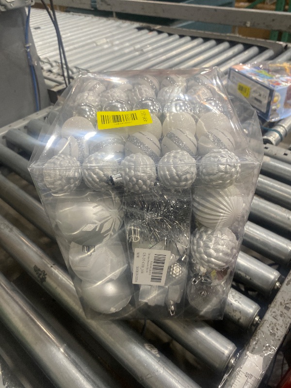 Photo 1 of 100PCS Christmas Ornaments Set Silver & White – Shatterproof Xmas Tree Decorations Balls Kit with Tree Topper Star, Tinsel Garland, Hanging Baubles for Holiday Party Décor Indoor Outdoor