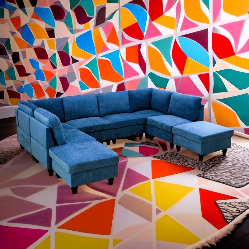 Photo 1 of **incomplete** Everest Flannel U Shape Modular Sofa with Ottoman
