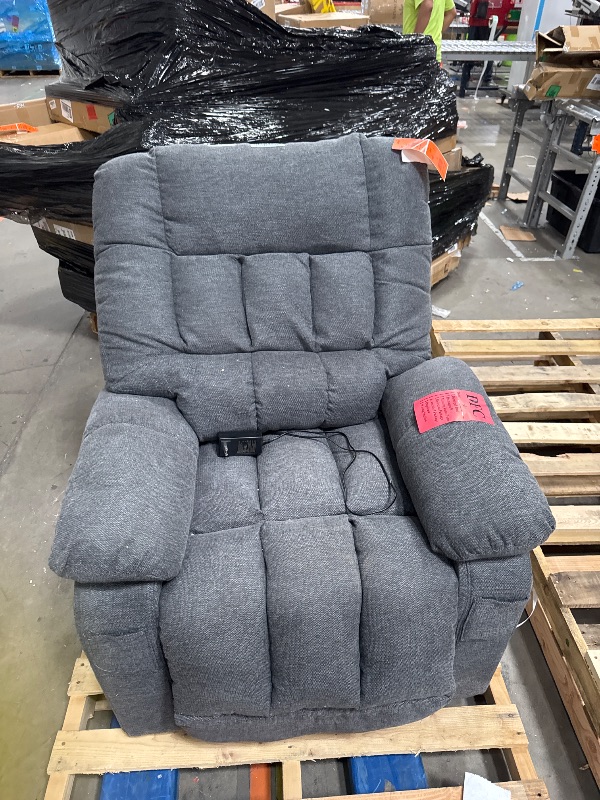 Photo 1 of ***MAJOR DAMAGE FOR PARTS ONLY***
POWERS ON**DUMOS Power Lift Recliner Chair with Vibration Massage and Heat for Elderly, Ergonomic Overstuffed Breathable Fabric Reclining Chair with 3 Pockets, Remote Control, Living Room, Bedroom, Grey