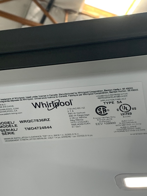 Photo 1 of (top right door damaged) (needs to be replaced) Whirlpool 36 Inch Counter-Depth 4-Door French Door Refrigerator with 19.1 Cu.ft. Capacity, Adjustable Shelves, Gallon Door Bins, Deli Drawer, In-Door-Ice® and Water, Auto Ice Maker