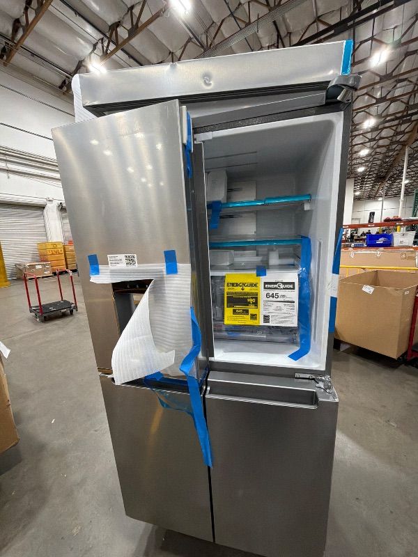 Photo 1 of (top right door damaged) (needs to be replaced) Whirlpool 36 Inch Counter-Depth 4-Door French Door Refrigerator with 19.1 Cu.ft. Capacity, Adjustable Shelves, Gallon Door Bins, Deli Drawer, In-Door-Ice® and Water, Auto Ice Maker