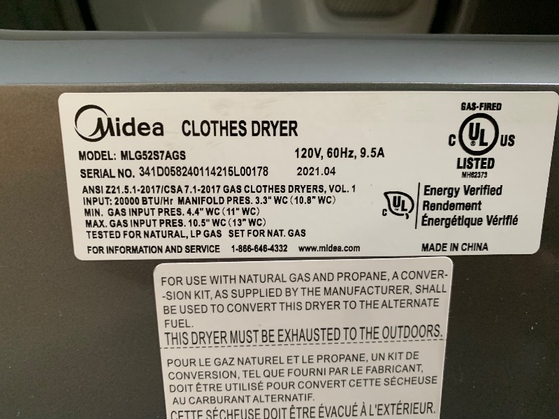 Photo 1 of  SCRATCHED/DENTED******Midea 8-cu ft Stackable Vented Gas Dryer with Steam Cycle ( Graphite Silver )
