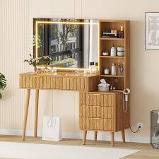 Photo 1 of **Missing mirror** Vanity Table With HD 36" LED Mirror & 3 Color Lights Elegant Fluted Vanity Desk With 5 Storage Drawers Modern Dressing Table Set For Bedroom