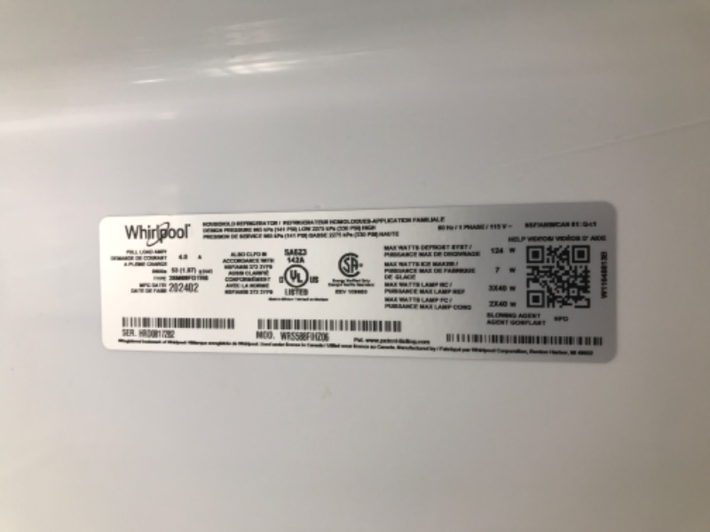 Photo 1 of **Parts Only**** Whirlpool 28.4-cu ft Standard-Depth 36-in Wide Side-by-Side Refrigerator with Ice Maker ,Water and Ice Dispenser ( Fingerprint Resistant Stainless Steel )