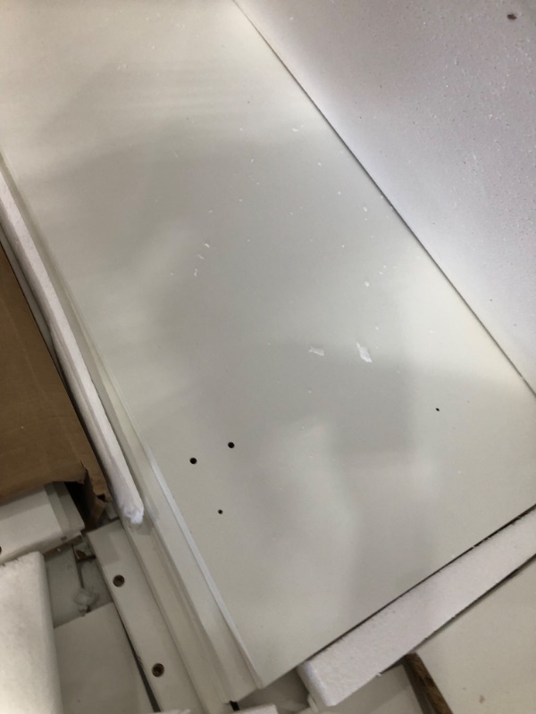 Photo 1 of (sold as parts[missing /broken boards/ assmebly])LIVELYGLOW Makeup Vanity Desk with Smart LED Mirror & Charging Station, 35.4" White Vanity Table Set with Cushioned Stool, 4 Drawers & Hairdryer Rack, Modern Bedroom Dressing Table-White