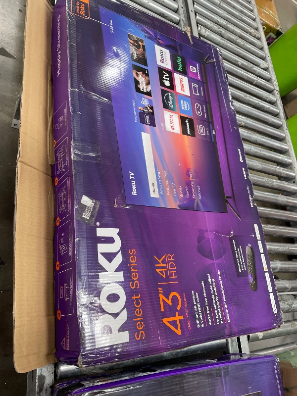 Photo 1 of **DAMAGED SCREEN***Roku Smart TV – 43-Inch Select Series, 4K HDR TV – RokuTV with Enhanced Voice Remote – Flat Screen LED Television with Wi-Fi for Streaming Live Local News, Sports, Family Entertainment