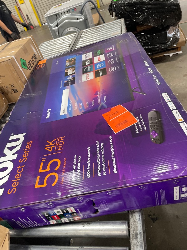 Photo 1 of **Damaged screen** Roku Smart TV – 55-Inch Select Series, 4K HDR TV – Roku TV with Enhanced Voice Remote – Flat Screen LED Television with Wi-Fi for Streaming Live Local News, Sports, Family Entertainment