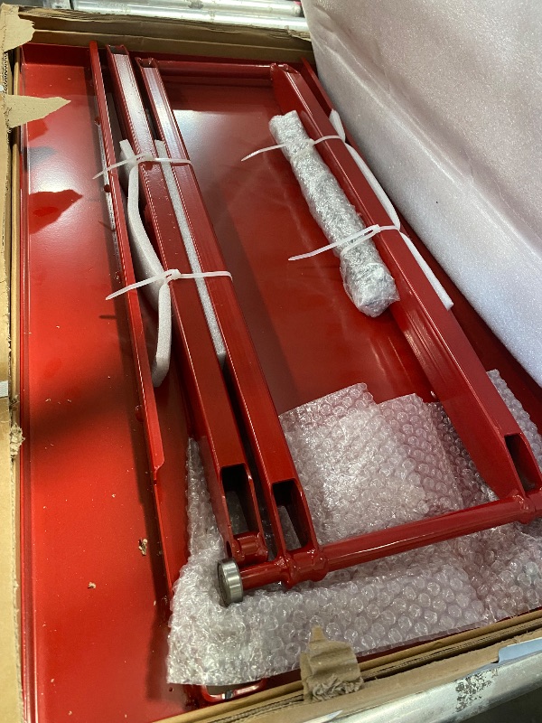 Photo 1 of ** Only box B is included missing box A *** Hydraulic Lift Table Cart, 770lbs Capacity 50" Lifting Height Hydraulic Table Cart, Double Scissor Lift with Non-Slip Pad for Material Handling and Transportation, Red