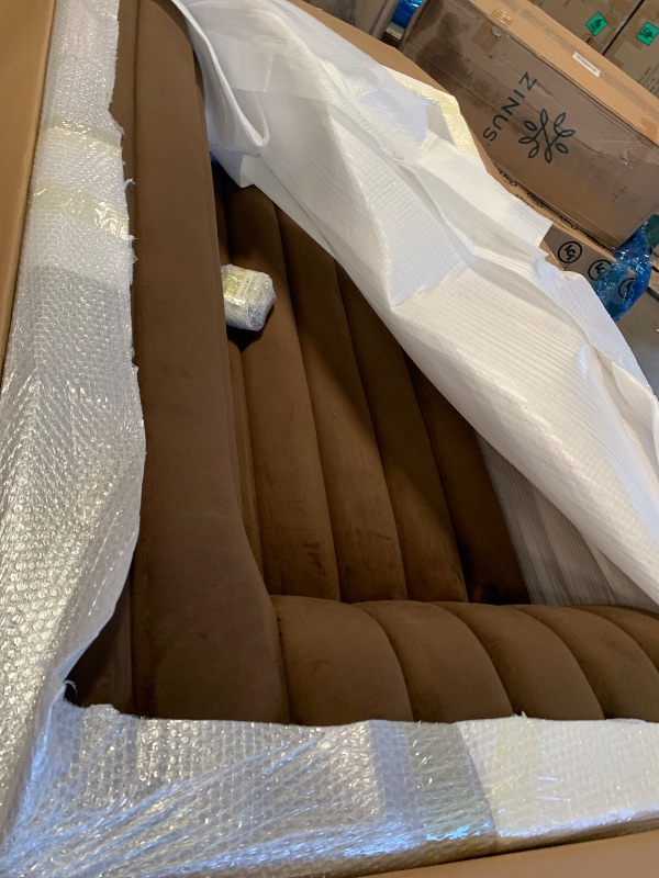 Photo 1 of *** BOX LEFT ARM*** MISSING BOX RIGHT ARM***
Meridian Furniture 194Brown-Sectional Cascade Collection Modern | Contemporary Modular Sectional with Soft Brown Velvet Fabric, Deep Channel Tufting, Curved Arms, 148" W x 80" D x 28" H, Brown