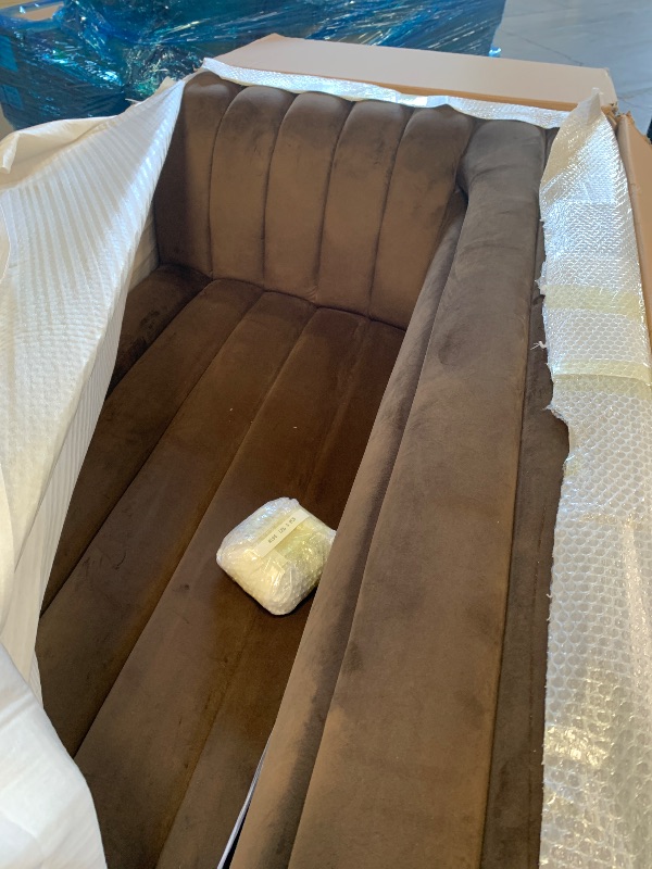 Photo 1 of *** BOX LEFT ARM*** MISSING BOX RIGHT ARM***
Meridian Furniture 194Brown-Sectional Cascade Collection Modern | Contemporary Modular Sectional with Soft Brown Velvet Fabric, Deep Channel Tufting, Curved Arms, 148" W x 80" D x 28" H, Brown