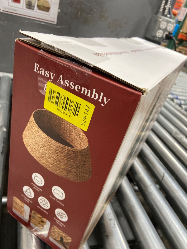 Photo 1 of 28in Christmas Tree Collar - Woven Hyacinth Tree Collars for Artificial Trees - Rattan Rustic Farmhouse Basket for Tree Base Cover with Cord Cut-Out for 6ft 7.5ft Tree (Brown)