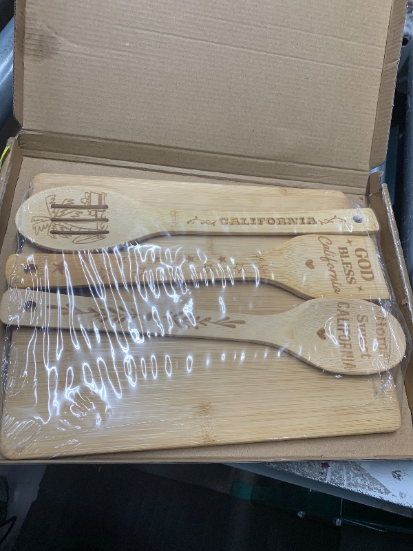 Photo 1 of ***FACTORY SEALED***California State Cutting Board and Spoons Set, California Kitchen Decor with State Map Design, Charcuterie and Serving Board, Home Sweet California Theme Gifts for California Lovers.