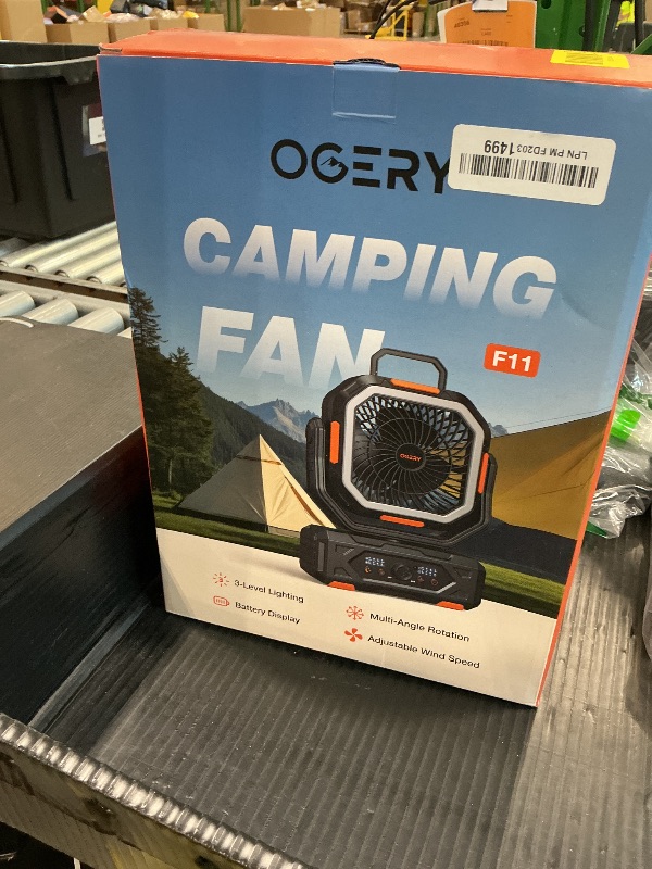 Photo 1 of **USED**
OGERY 2025 Upgraded Camping Fan, Portable Rechargeable Fan with 20000mAh Battery Powered, Stronger Wind, Stepless Speed Regulation, Fast Charging for Tent, Travel, Car, Outdoor Camping Essentials