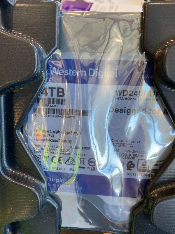 Photo 1 of **UNTESTED**
Western Digital 24TB WD Purple Pro Surveillance Internal Hard Drive HDD - SATA 6 Gb/s, 512 MB Cache, 3.5" - WD240PURP