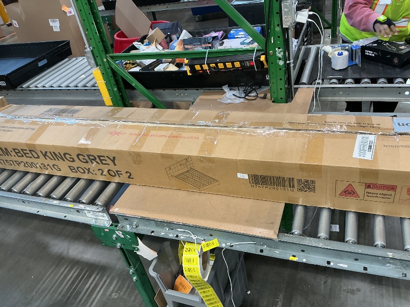 Photo 1 of (SEE NOTES) Merax Upholstered King Bed, with Reading Lamp and USB Port, Wide Velvet Headboard, (Without Bedside Tables and Mattress), Grey