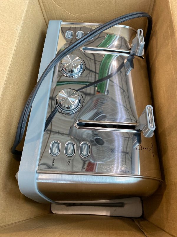 Photo 1 of **MINOR DAMAGE - USED**
Toaster 4 Slice Retro Stainless Steel,Best Prime 4 Slice Toaster Wide Solt with 7 Shade Settings, Perfect for Waffles, Bagels and More Lainsten T-527