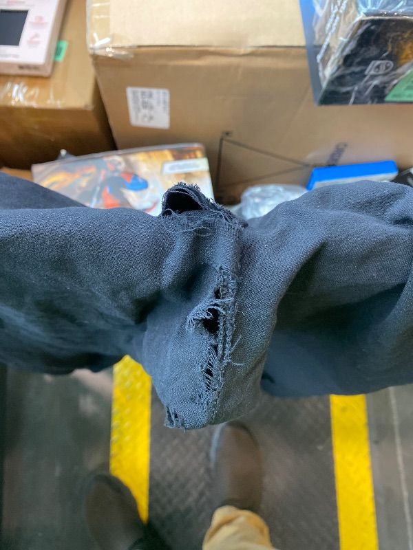 Photo 1 of ***MAJOR DAMAGE*** ***READ CLERK NOTES*** Puimentiua Womens Cotton Linen Tapered Pants Drawstring Back Elastic Waist Pants Casual Print Trousers with Pockets Black