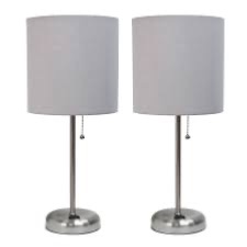 Photo 1 of  All the Rages LimeLights 19.5-inch stick lamp with a charging outlet, model LT2024-LPK, in light pink with a brushed steel base. 