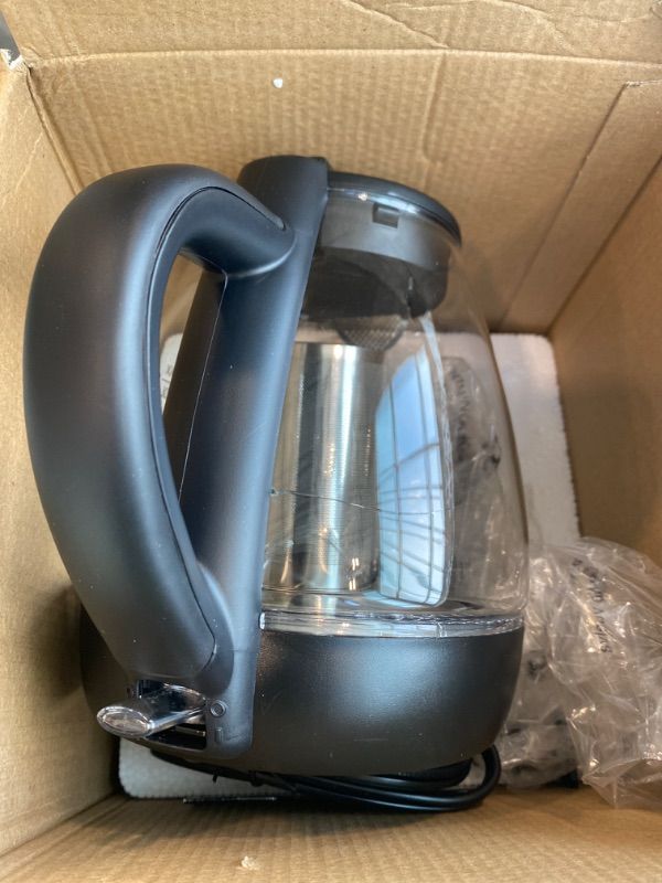 Photo 1 of ***MAJOR DAMAGE*** Chefman Electric Kettle with Tea Infuser, 1L 1500W, Removable Lid for Easy Cleaning, Boil-Dry Protection, Stainless Steel Filter, BPA Free, Auto Shut Off Hot Water Boiler, Small Electric Tea Kettle