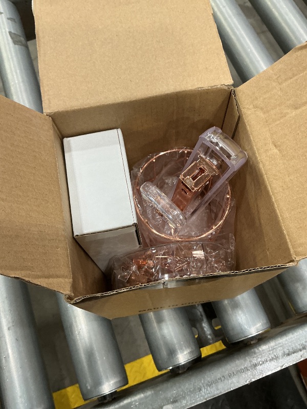 Photo 1 of *Damaged items/Stapler damaged* Famassi Rose Gold Desk Accessories?Office Supplies Set Acrylic Stapler Set Staple Remover, Tape Holder, 2 Ballpoint Pen, Scissor, Binder/Paper Clips and 1000pcs Staples.
