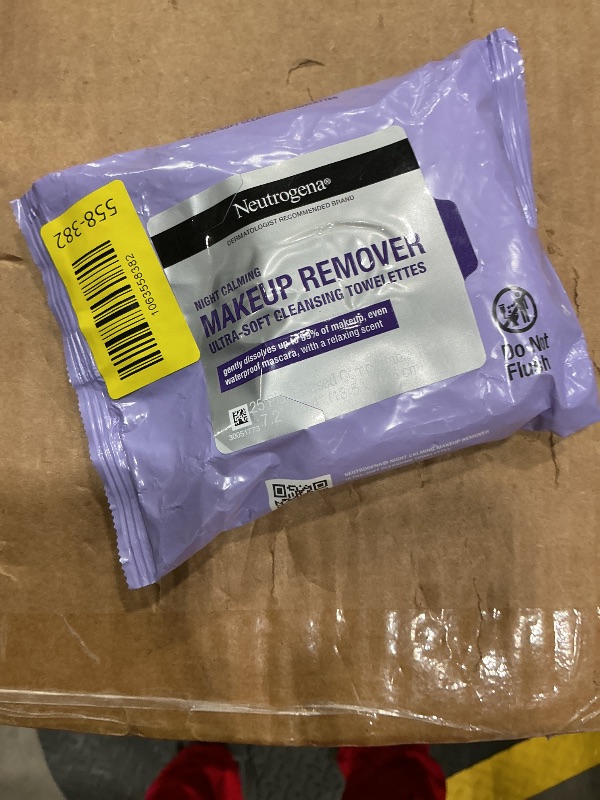 Photo 1 of *Missing Parts*
Neutrogena Night Calming Cleansing Makeup Remover Face Wipes, Nighttime Facial Towelettes to Remove Sweat, Dirt & makeup, Leaves Skin Feeling Calm, Alcohol-Free, 100% Plant Based Cloth, 25 ct