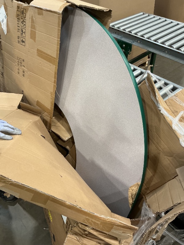 Photo 1 of ***SEE CLERK COMMENTS*** FDP Half Moon Activity School and Office Table (36 x 72 inch), Standard Legs with Ball Glides for Collaborative Seating Environments, Adjustable Height 19-30 inches - Maple Top and Green Edge