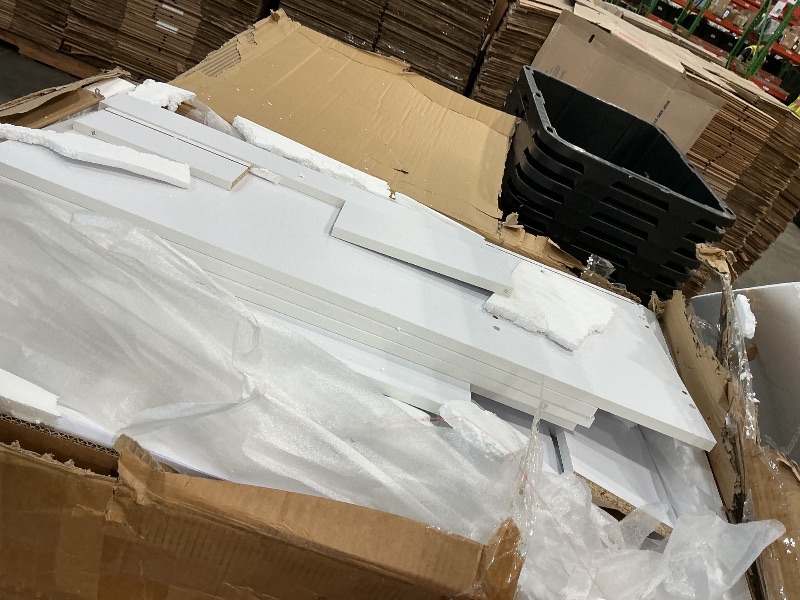 Photo 1 of **UNTESTED**
Otterease Vanity Desk with LED Lighted Mirror&Power Outlet, 3 Lighting Colors Makeup Vanity Desk with 5 Large Drawers and 3 Storage Shelves, White Vanity with Storage Stool for Bedroom