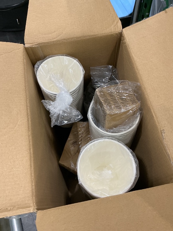 Photo 1 of **UNKNOWN MISSING PIECES**LITOPAK Pack 16 oz Paper Coffee Cups with Lids, Black Disposable Coffee Cups with Lids, Sleeves and Stirring Sticks, for Parties, Picnic, Travel, and Events