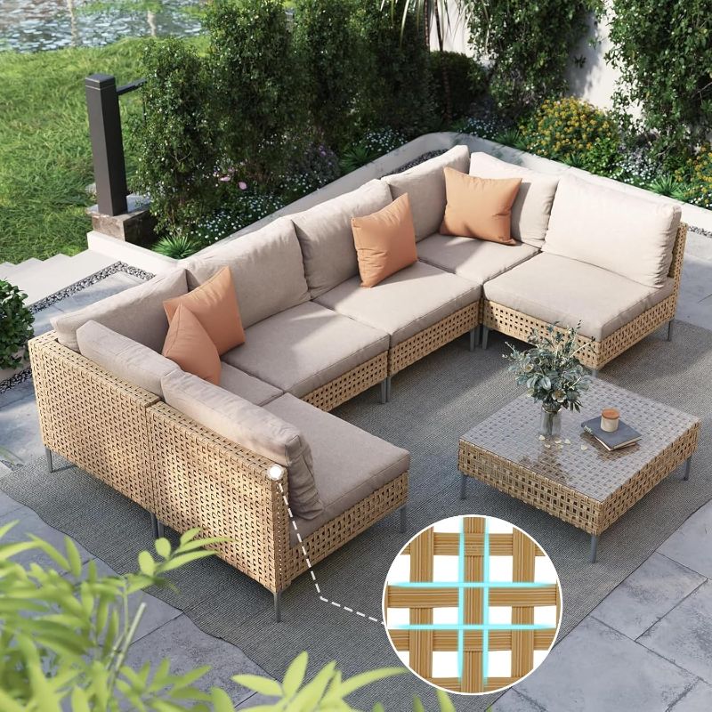 Photo 1 of *PARTIAL SET*
7 Pieces Outdoor Patio Sectional Sofa Couch, Wicker Furniture Patio Conversation Sets with Washable Cushions & Coffee Table for Garden, Poolside, Backyard