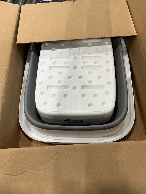 Photo 1 of **NEEDS TO BE CLEANED** Collapsible Foot Bath Basin, Plastic Foot Bucket with Handles and Massage Acupoint, Foldable Laundry Basket-Gery