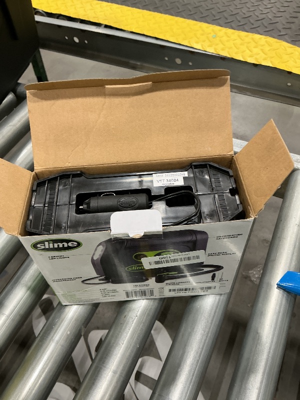 Photo 1 of **UNTESTED**
Slime 40088 Tire Inflator, Portable Car Air Compressor, Inflate Right automatic shut off, with Digital 99 psi Display, Long Hose and LED Light, 12V, 6 min inflation