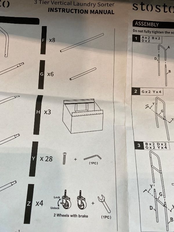 Photo 1 of ***SCREWS NEEDED*** STO STO 3-Tier Vertical Rolling Laundry Hamper with Removable Bags, 120L Space-Saving Laundry Sorter Basket, Clothes Hamper with Wheels for Small Spaces, Closet, Bedroom, Bathroom, Laundry Room, Gray