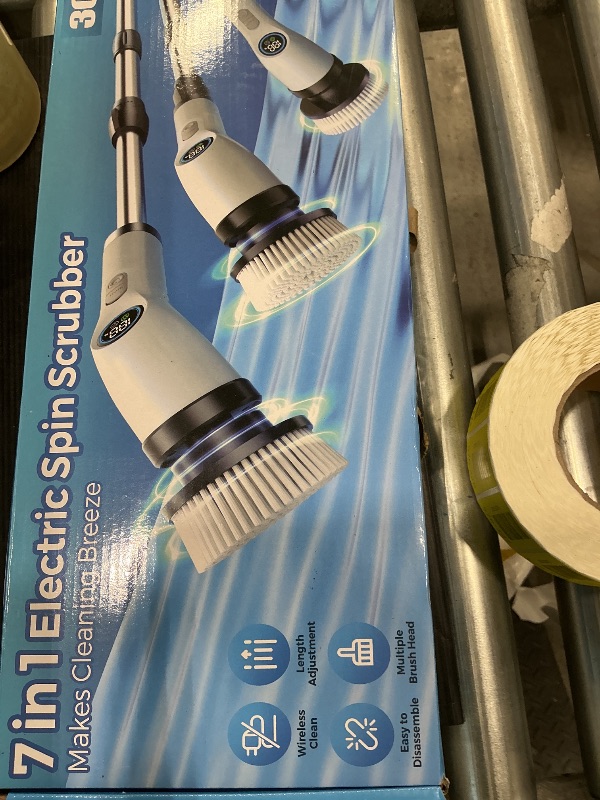 Photo 1 of **MINOR DAMAGE - USED**
Electric Spin Scrubber Upgraded Battery with Extra-Long Runtime, IPX7 Waterproof Power Cleaner with 7 Brush Heads, 2 Speeds Adjustable Long Handle for Bathroom, Floor, Shower, Tile & Kitchen Cleaning