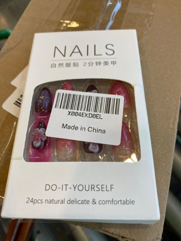 Photo 1 of 30 Pcs Dark Purple Press on Nails Short Almond - YEFIUO Spring Wine Red Fake Nails Press ons French Nail Art Tip Full Cover Acrylic False Nails Glue on Nails Kit with 3D Small Flowers Design for Women1063577448
1063577448