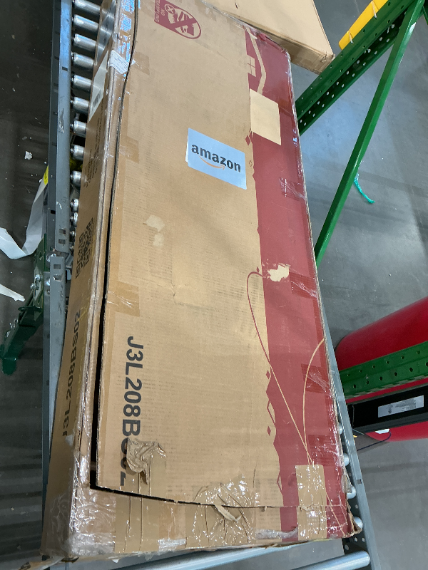 Photo 1 of **MISSING HEADBOARD**Halitaa Full Size Floating Bed Frame with LED Lights, Upholstered PU Leather Platform Bed with Charging Station & Button Tufted Headboard Storage, No Box Spring Needed, White