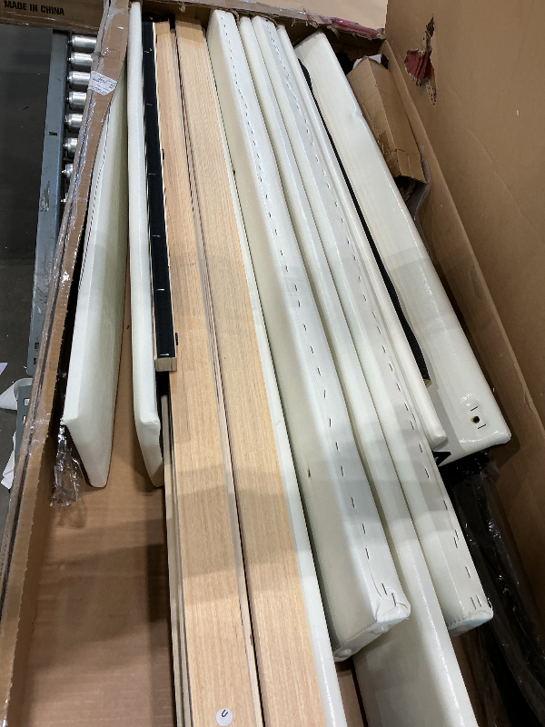 Photo 1 of **MISSING HEADBOARD**Halitaa Full Size Floating Bed Frame with LED Lights, Upholstered PU Leather Platform Bed with Charging Station & Button Tufted Headboard Storage, No Box Spring Needed, White