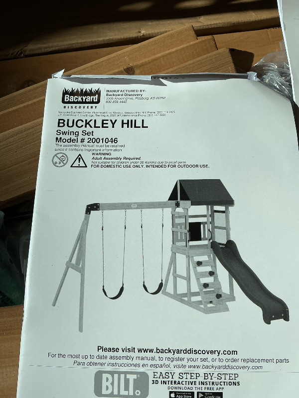 Photo 1 of ***PARTIAL SET*** ***READ CLERK NOTES*** Backyard Discovery Buckley Hill Cedar Wood Swing Set with Wave Slide, Play Deck, Rock Wall Ladder, Belt Swings, Chalkboard, Canopy Roof, Outdoor Playset