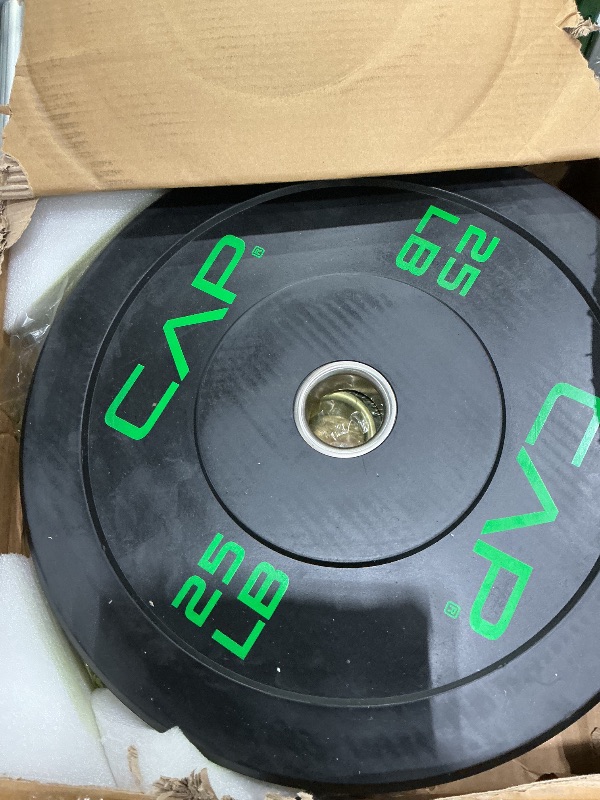 Photo 1 of CAP Barbell Economy Olympic Bumper Plate Set with Green Logo, Black, 25 lb Pair