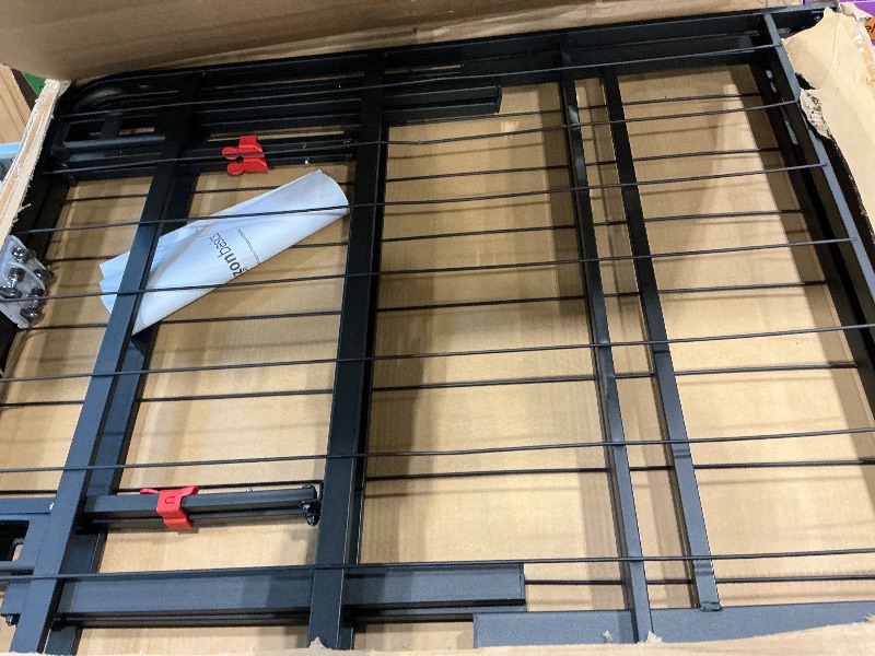 Photo 1 of Amazon Basics Bed Frame with Storage, Foldable Metal Platform, Sturdy Steel, No Box Spring Needed, 18 Inches High, Tool-Free Setup, Queen Size, Black