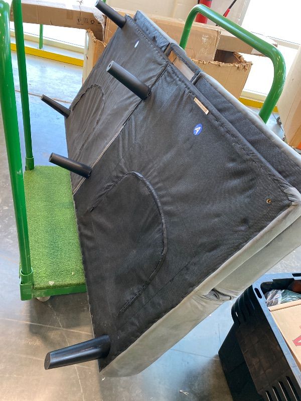 Photo 1 of **MISSING PARTS - Missing 1 Leg**
Shintenchi Futon Sofa Bed, Velvet Foldable Couch Reclining Sleeper w/Removable Armrests, Upholstered Loveseat w/Folding Cup Holders for Home, Office, Dark Gray