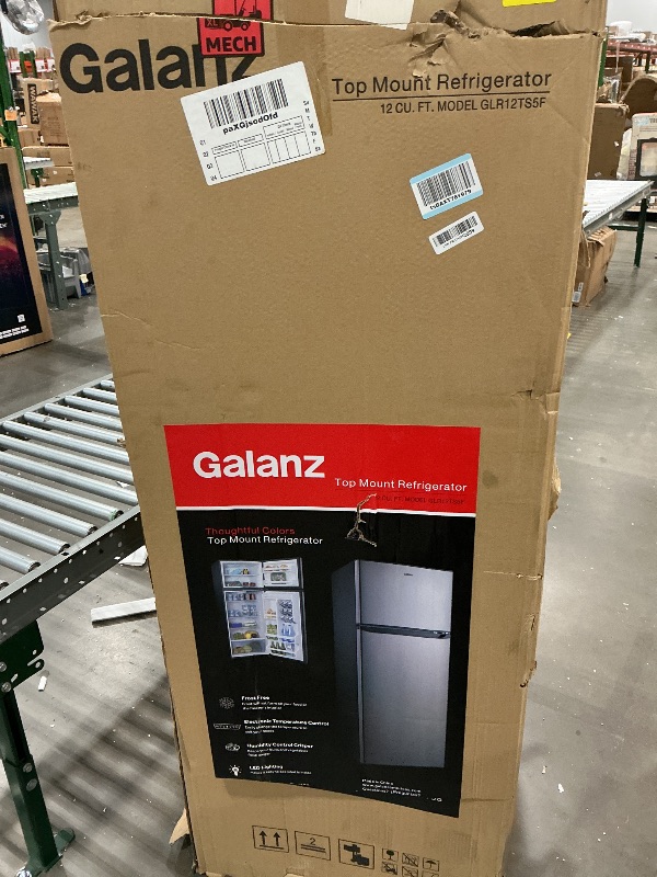 Photo 1 of Galanz GLR12TS5F Refrigerator, Dual Door Fridge, Adjustable Electrical Thermostat Control with Top Mount Freezer Compartment, 12.0 Cu.Ft, Stainless Steel, 12