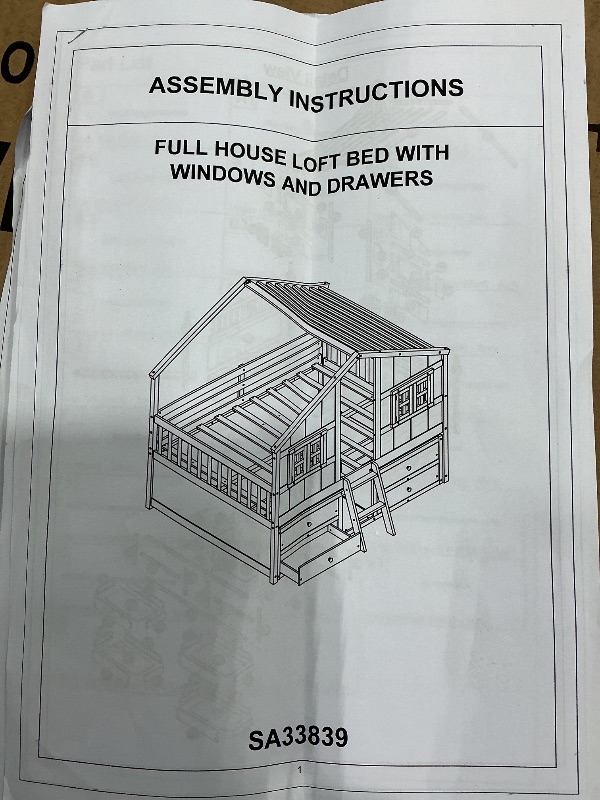 Photo 1 of ***PARTIAL SET*** PVWIIK Full Size Loft Bed with Storage Drawers & Roof,Kids House Bed Frame with Windows & Safety Guardrails for Kids,Girls,Boys,White