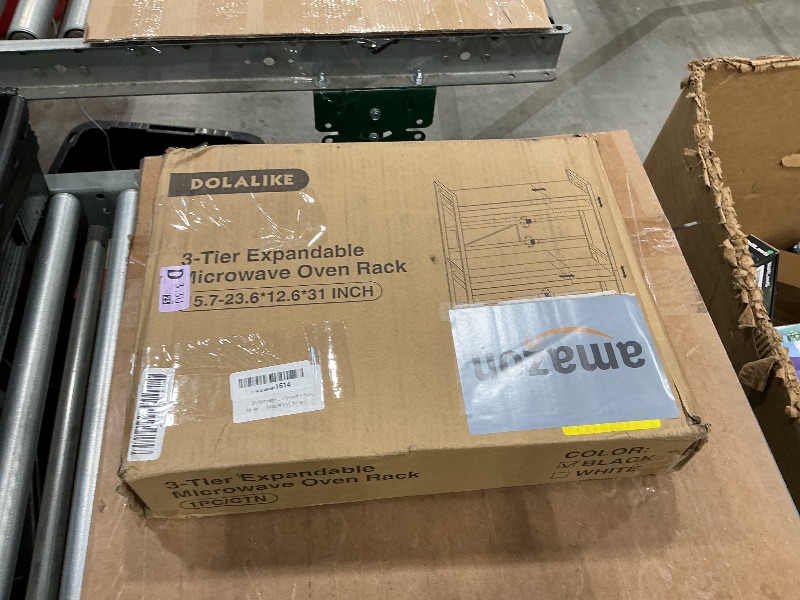 Photo 1 of ***MISSING INSTRUCTION MANUAL*** DOLALIKE Expandable Microwave Rack, Countertop Kitchen Utensils Tableware Storage, Carbon Steel 3 Tier Shelf with 3 Hooks